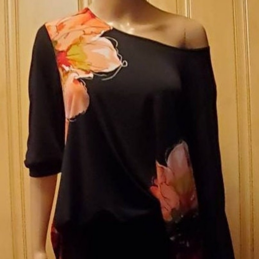 Black Floral 'Susan Graver' Long Sleeve Top